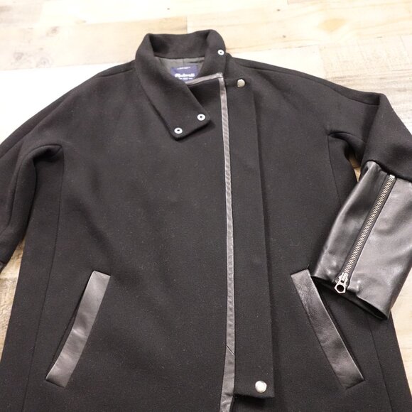Madewell Wool & Leather Moto Coat Women’s 8 Black Modern Minimalist - Picture 5 of 14